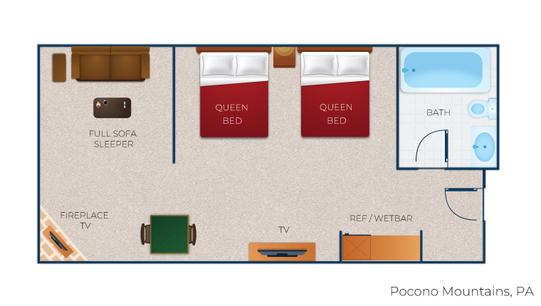 The floor plan for the Family Fireplace Suite 